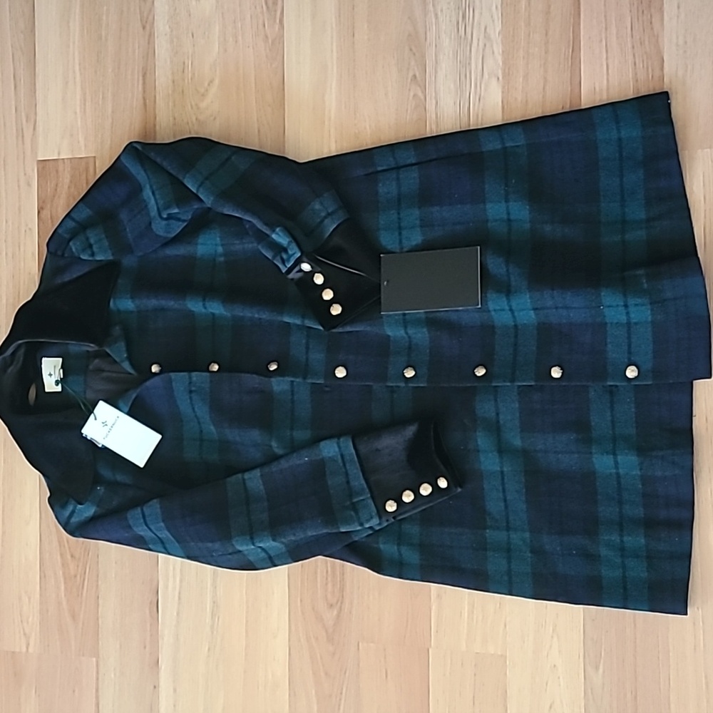 TUCKERNUCK Blackwatch Twiggy Blue Green Tartan Wool Blend Velvet Button Dress M